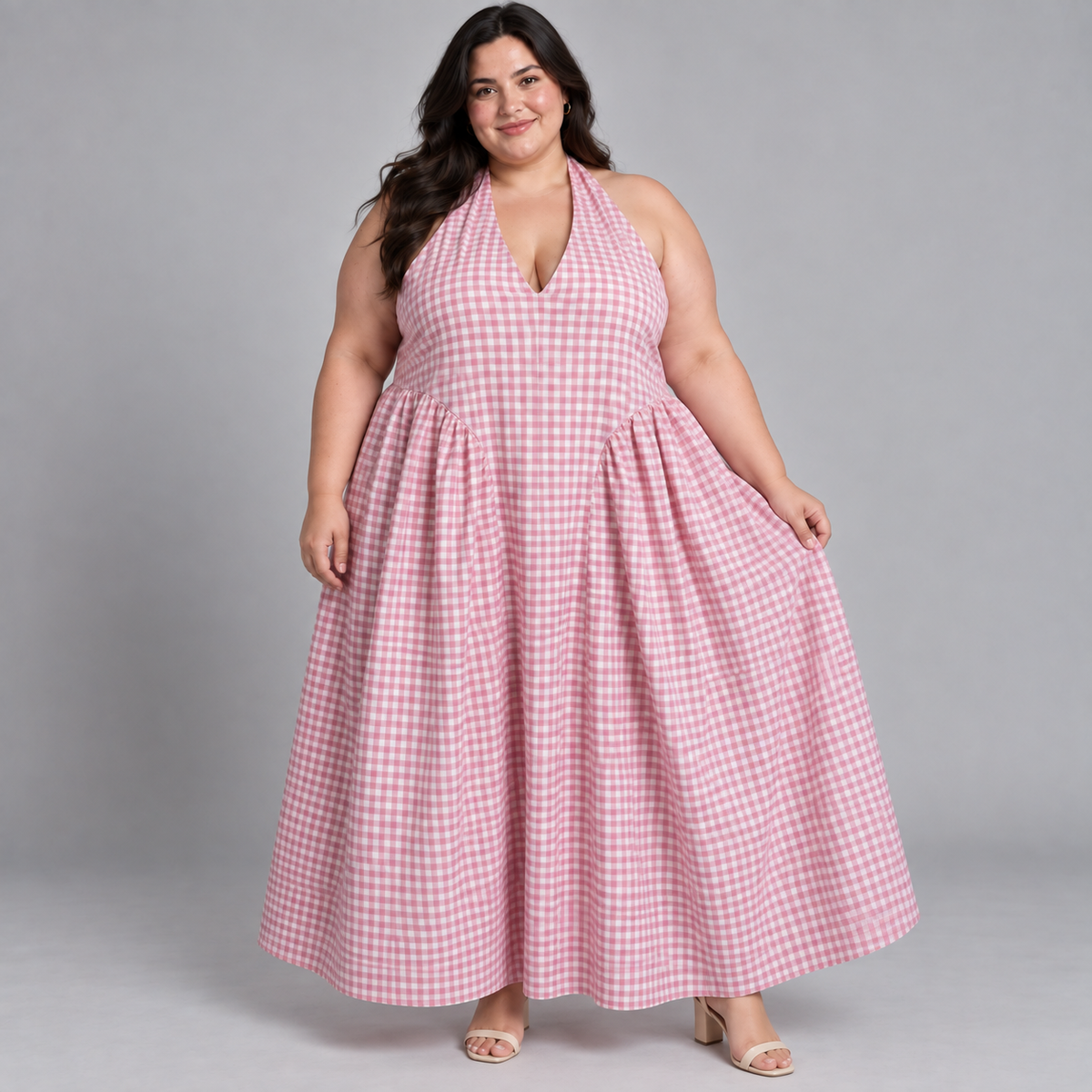 Vestido Maxi a Cuadros Vichy Rosa Fashion Nova 3XL