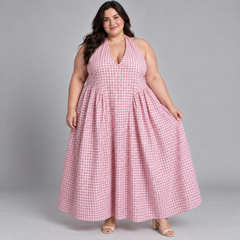 Vestido Maxi a Cuadros Vichy Rosa Fashion Nova 3XL
