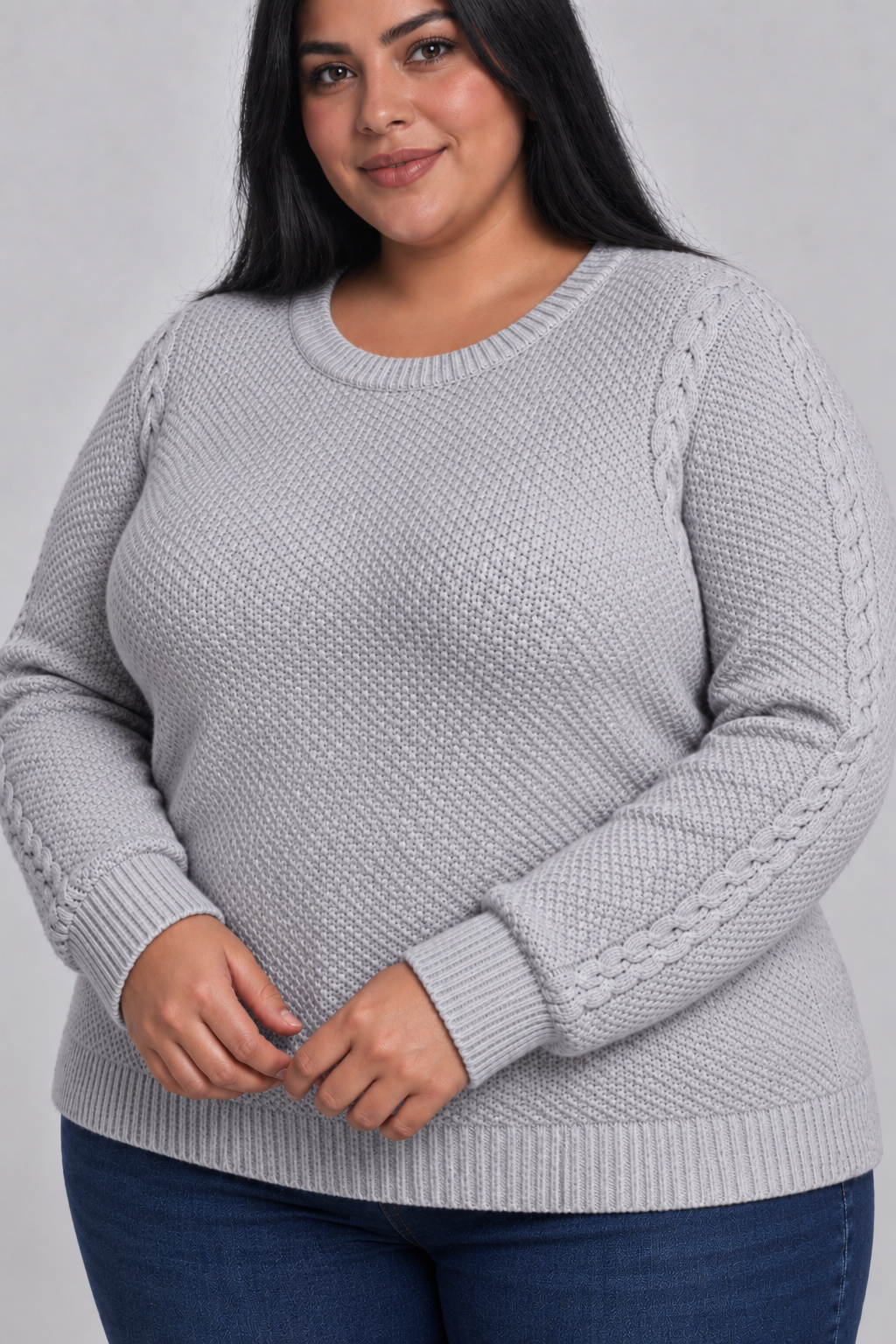 Sweater tejido mujer gris perla Loft talla grande