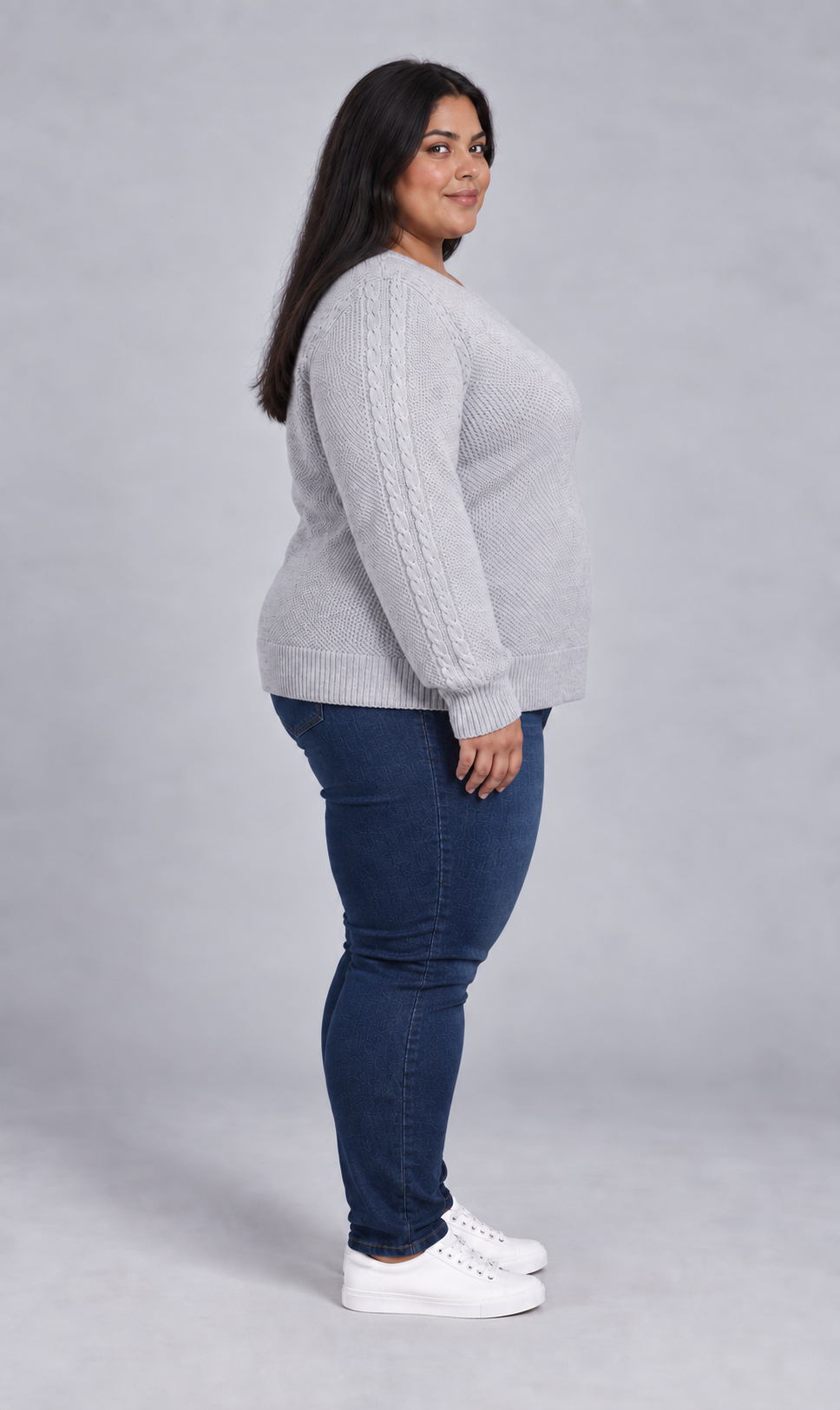 Sweater tejido mujer gris perla Loft talla grande