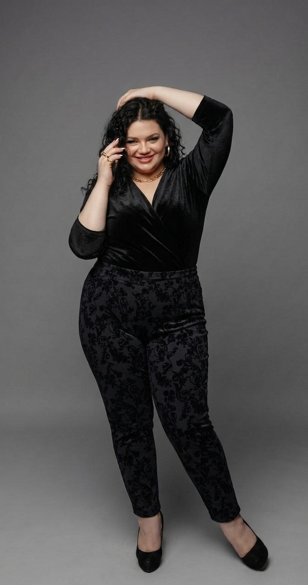 Pantalón mujer talla grande negro gamuza Terra Sky XL