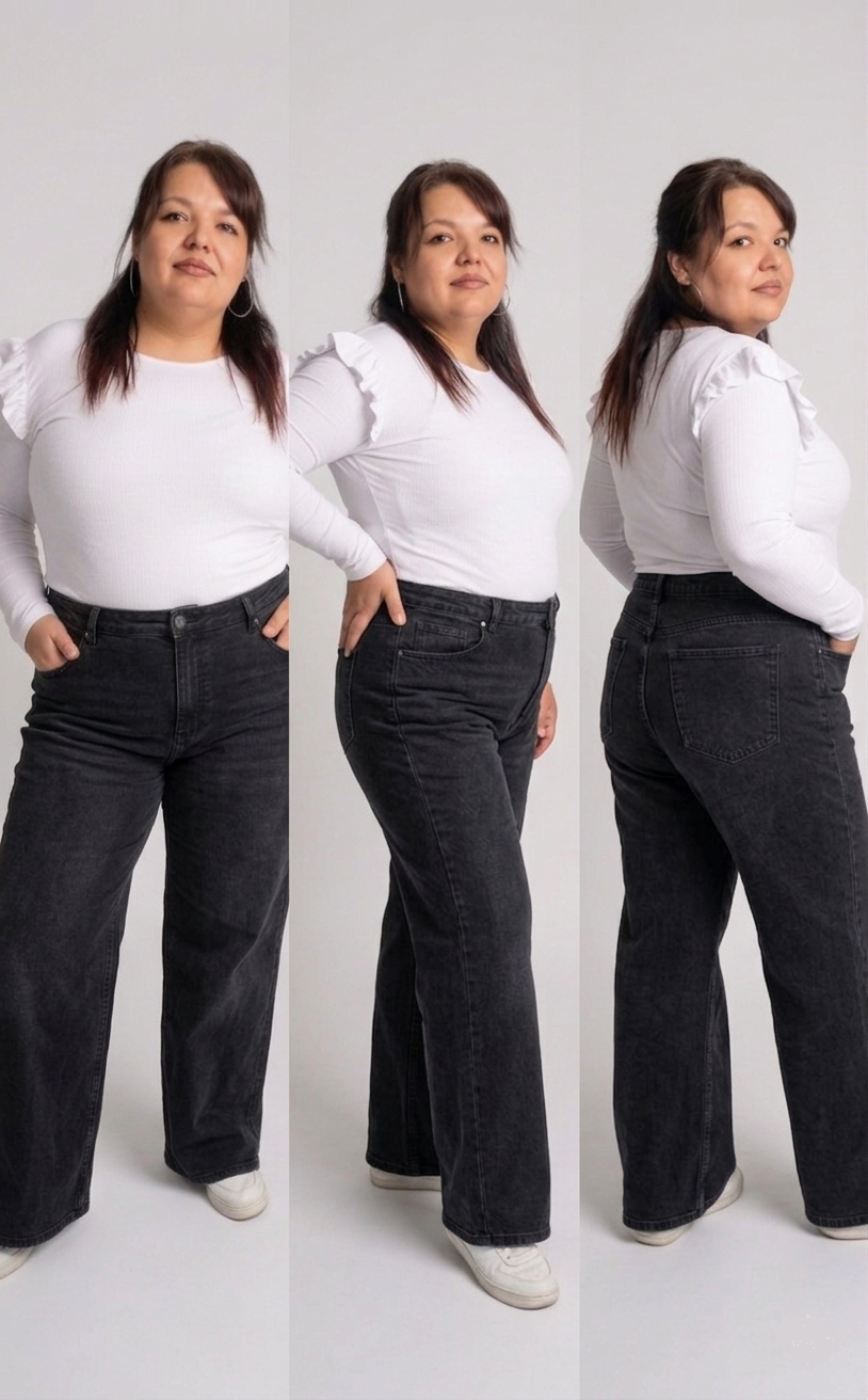 Jeans wide leg negro mujer talla grande confección nacional