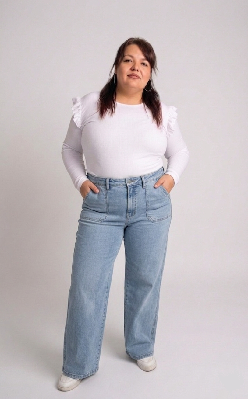 Jeans wide leg mujer talla grande confección nacional