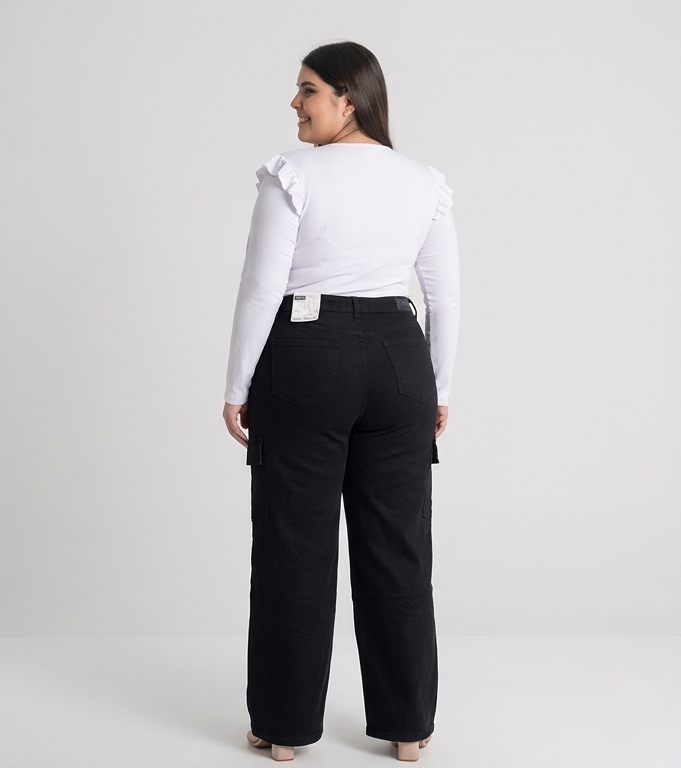 Jeans wide leg cargo mujer talla grande con brillos