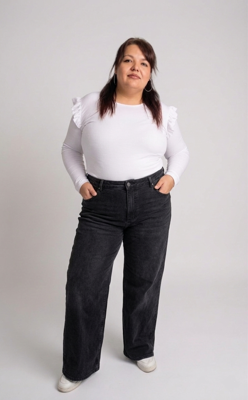 Jeans wide leg negro mujer talla grande confección nacional