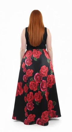 Falda larga mujer B. Darlin negra con rosas rojas