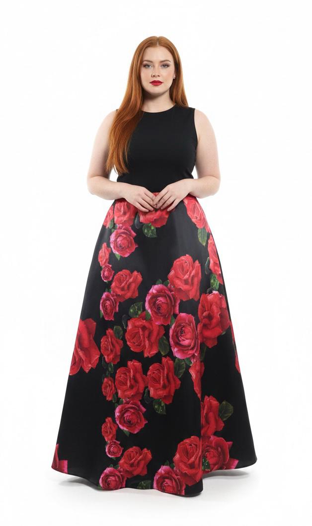 Falda larga mujer B. Darlin negra con rosas rojas