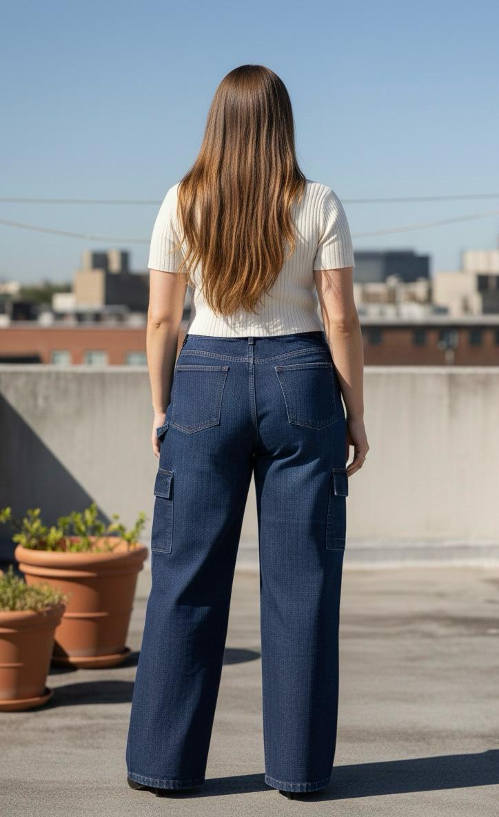 Jeans wide leg cargo mujer talla grande elasticado  confección nacional