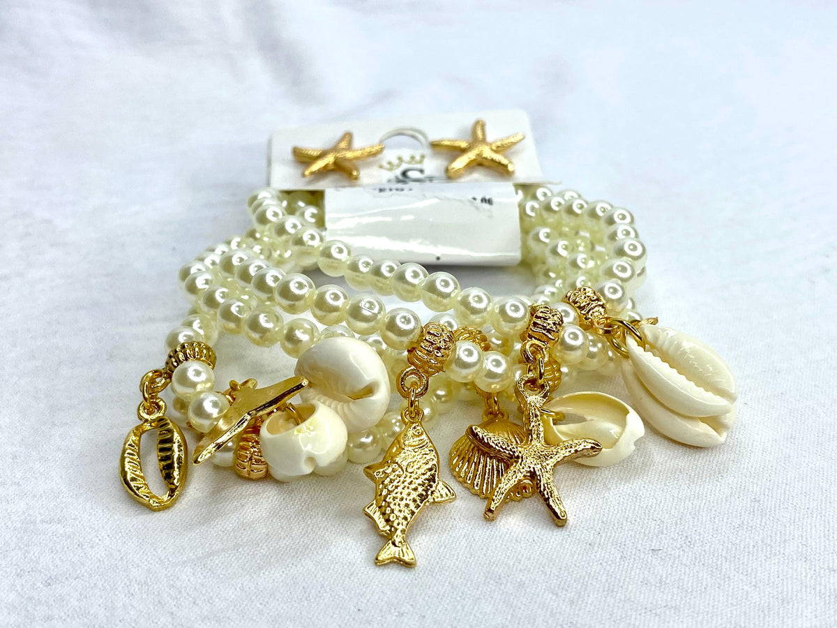 Conjunto aros y pulsera joyas de playa mujer bisutería By Brasil