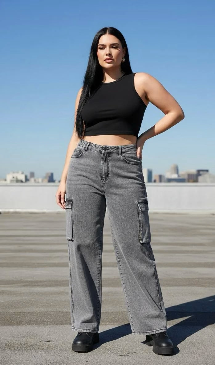 Jeans wide leg cargo mujer talla grande Confección Nacional