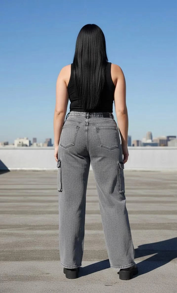 Jeans wide leg cargo mujer talla grande Confección Nacional