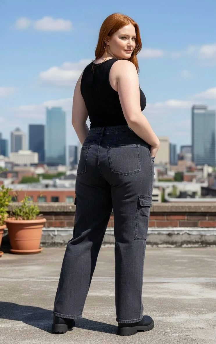 Jeans wide leg cargo mujer talla grande Confección Nacional