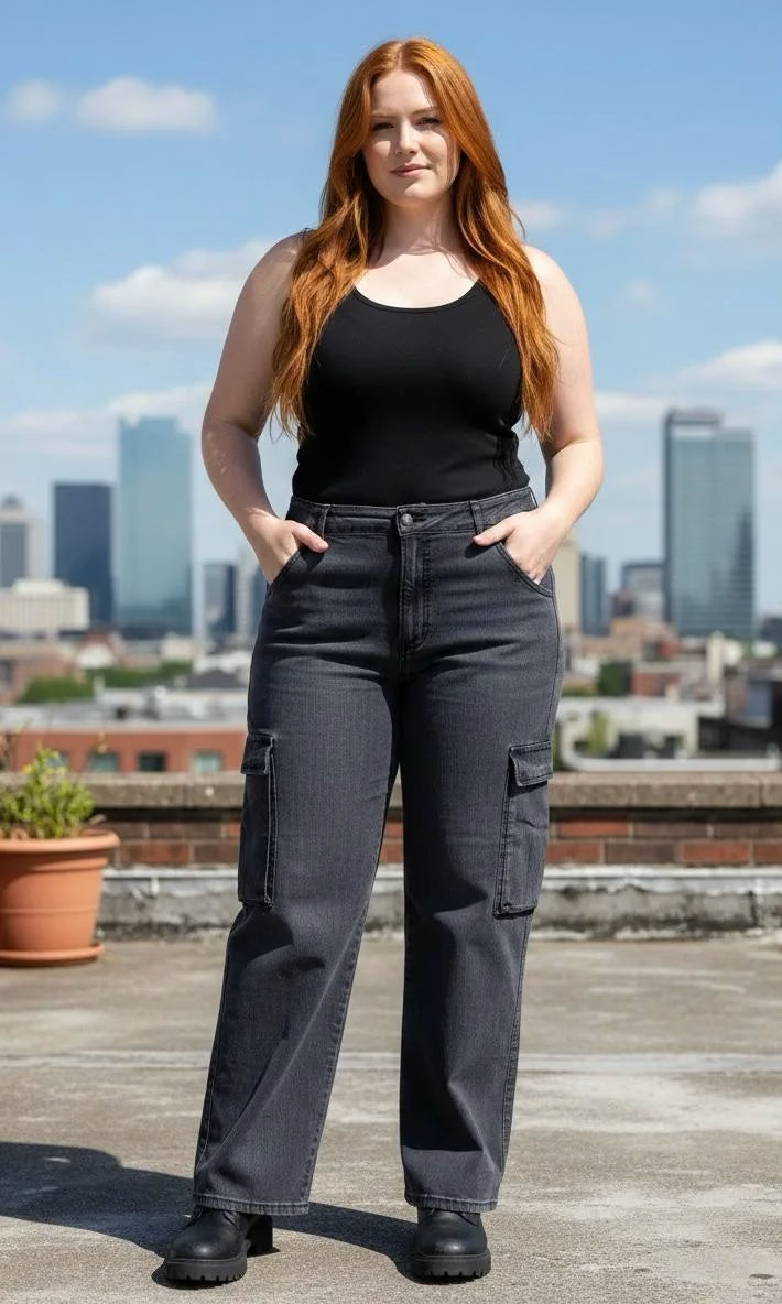 Jeans wide leg cargo mujer talla grande Confección Nacional