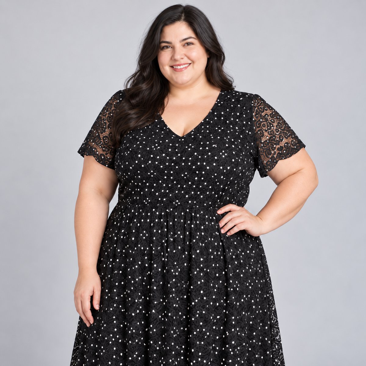 vestido de encaje negro y lunares lanebryant 2XL