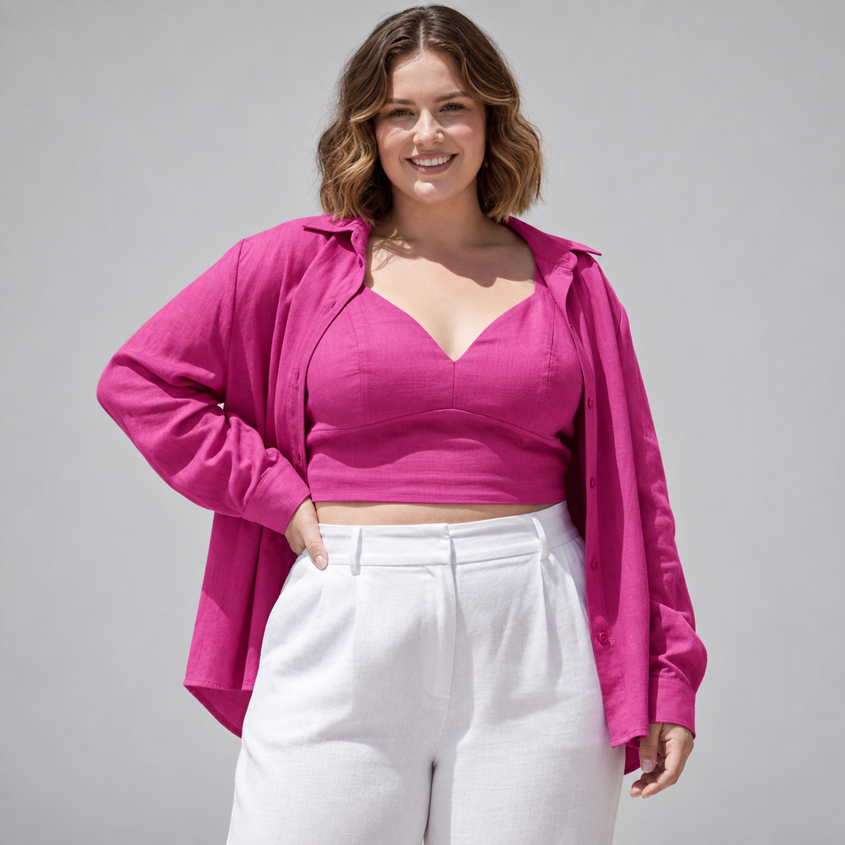Conjunto top y blusa lino mujer marca Sheup moda Brasil