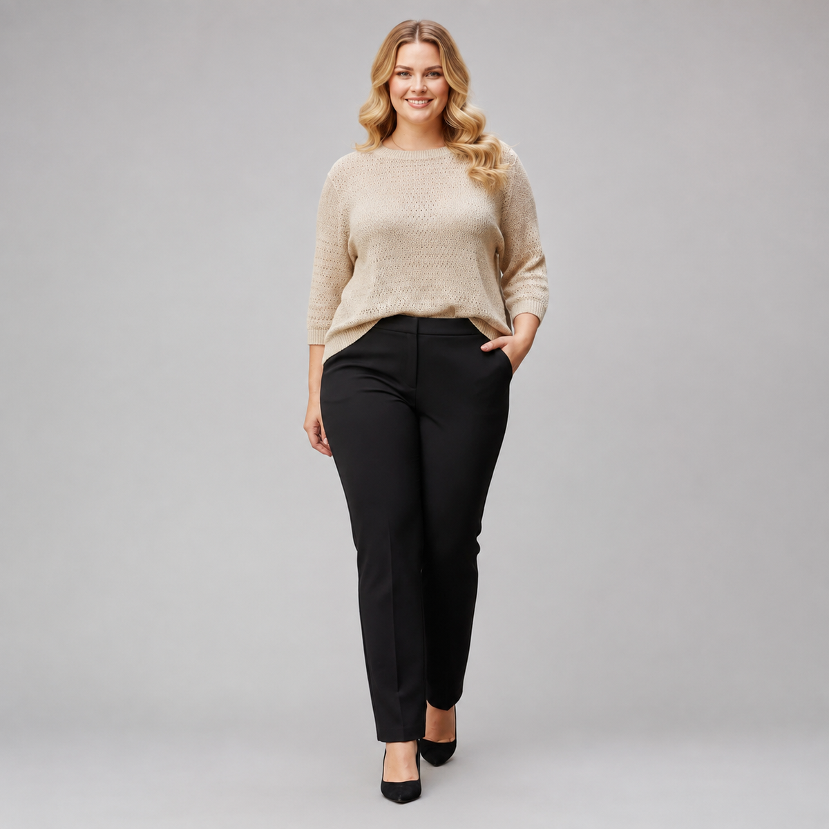 Blusa tejida beige mujer talla grande marca Shop Stevie