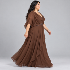 Vestido café Curveins con pedrería talla 2XL