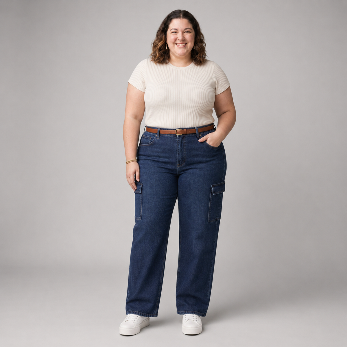 Jeans wide leg cargo mujer talla grande elasticado confección nacional