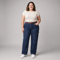 Jeans wide leg cargo mujer talla grande elasticado confección nacional