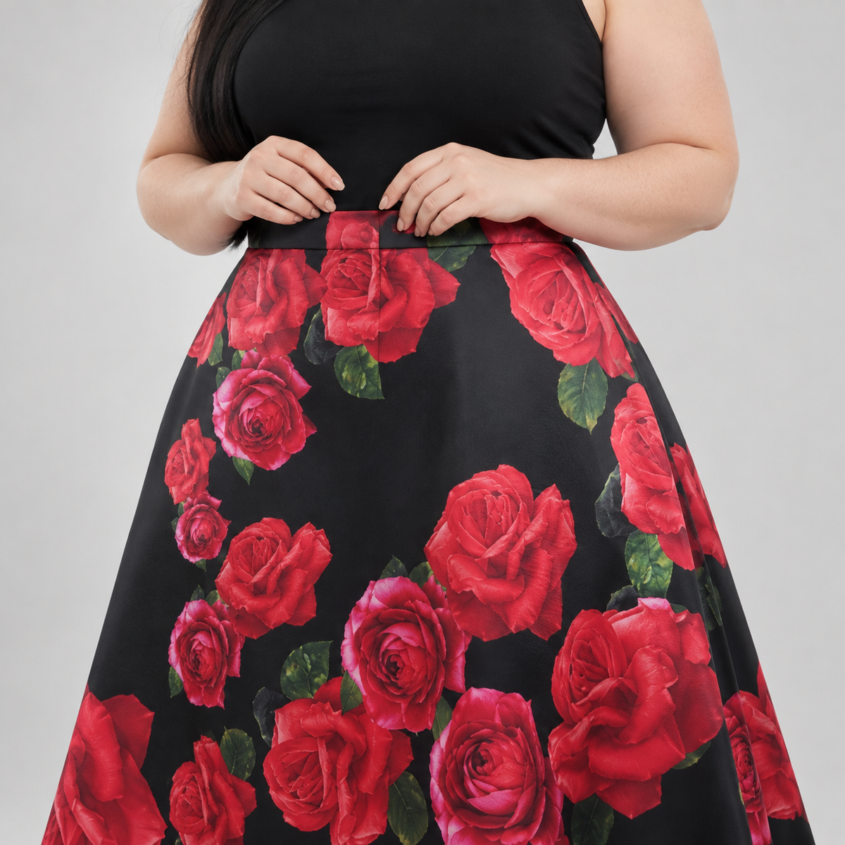 Falda larga mujer B. Darlin negra con rosas rojas