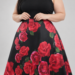 Falda larga mujer B. Darlin negra con rosas rojas
