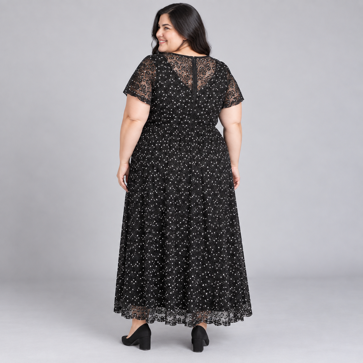 vestido de encaje negro y lunares lanebryant 2XL