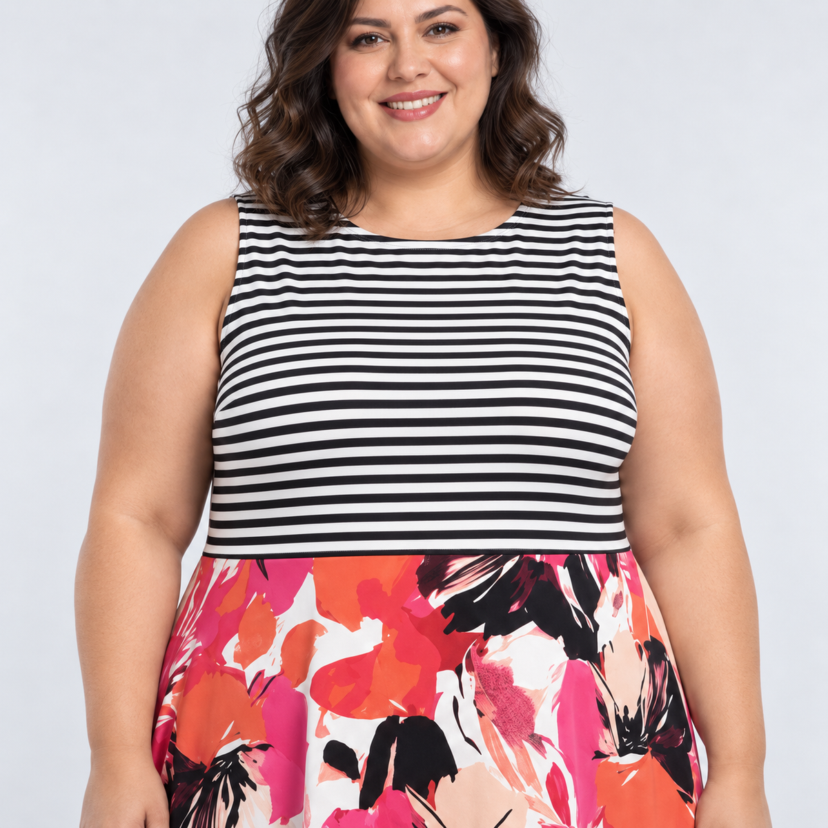 Vestido rayas y floral mujer talla grande Studio One