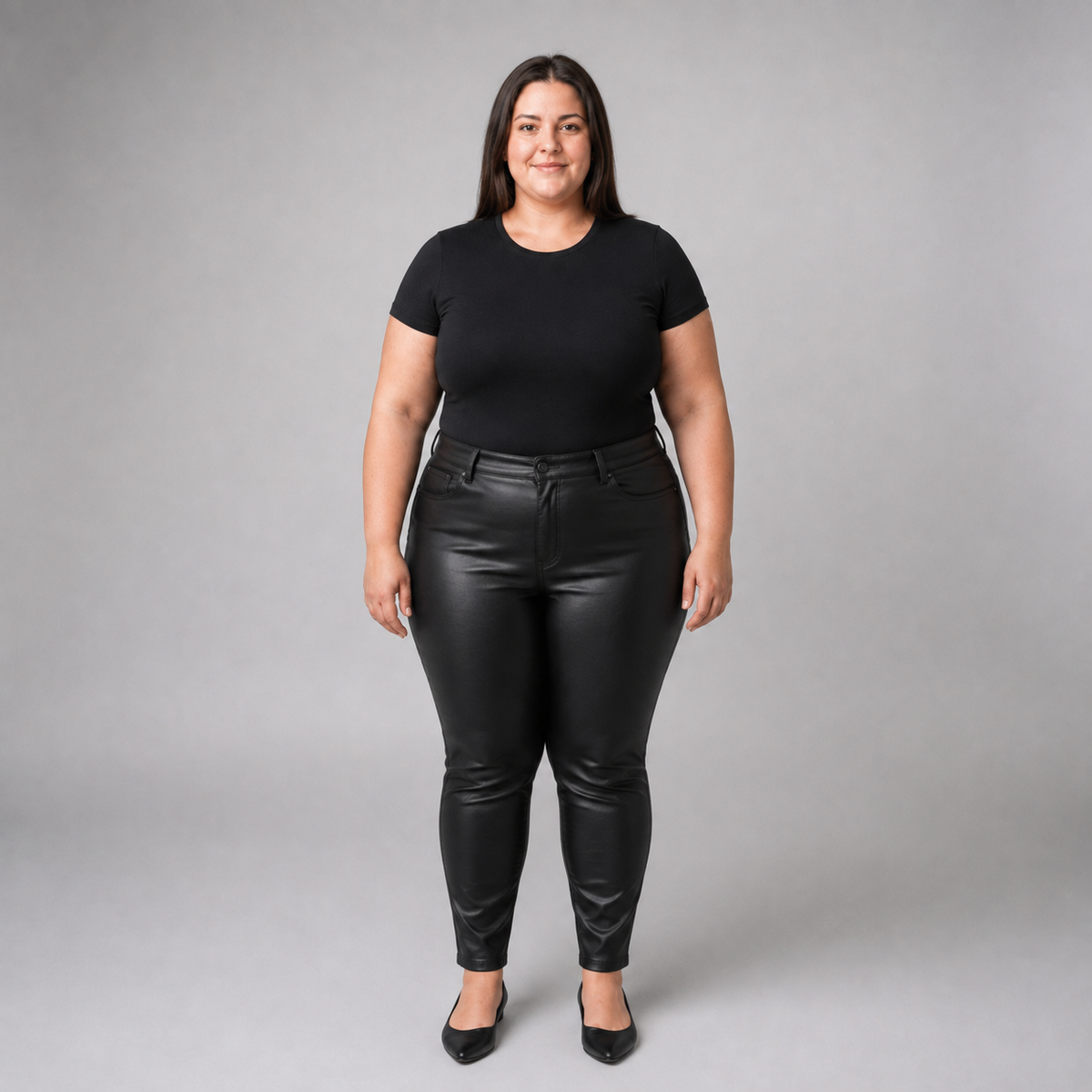 Jeans negro Ana eco cuero mujer talla grande