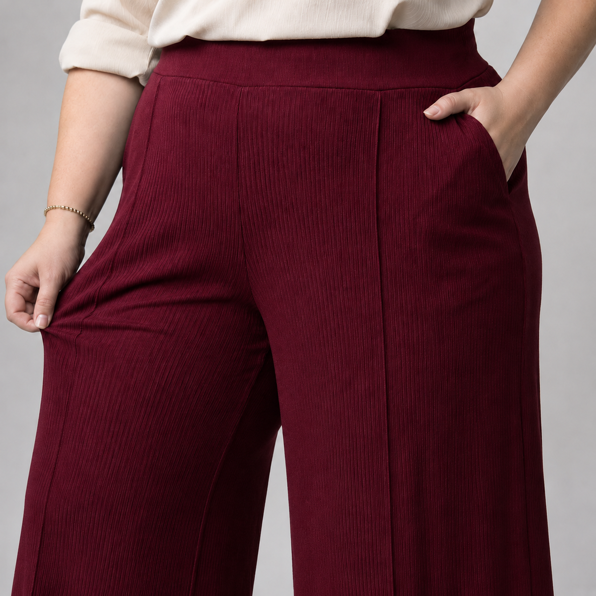 Pantalón palazzo mujer de algodón canalé talla grande confección nacional