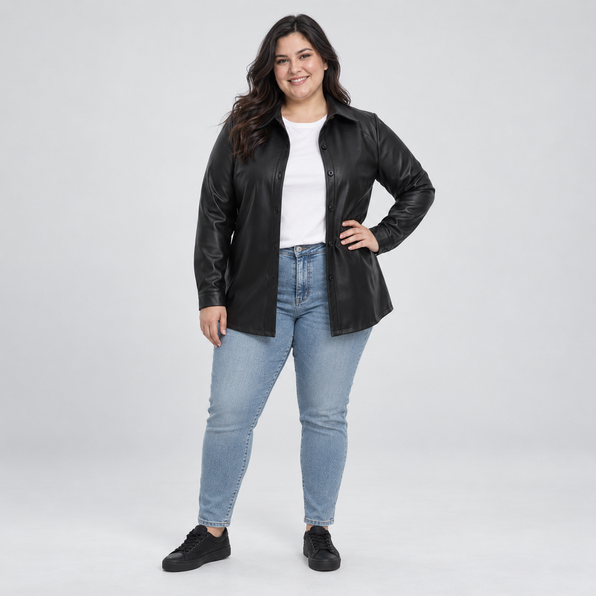 Sobrecamisa eco cuero negra mujer talla grande XL