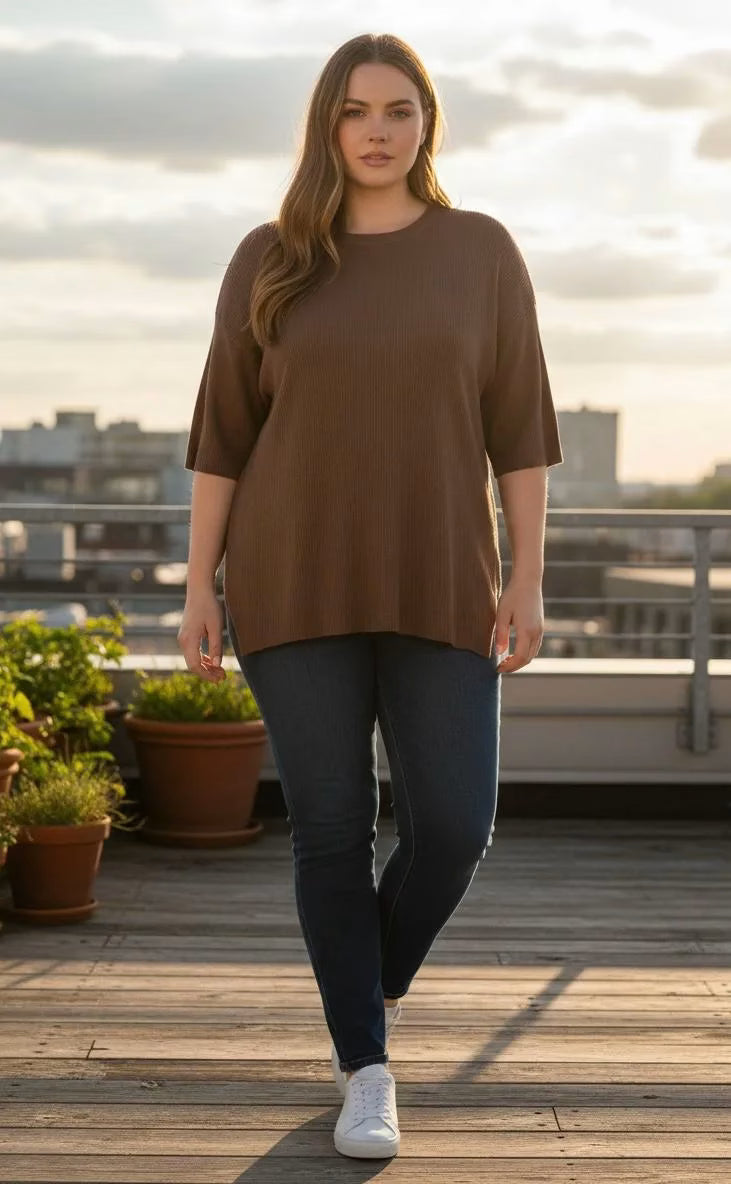Suéter café mujer marca 4th Reckles talla grande