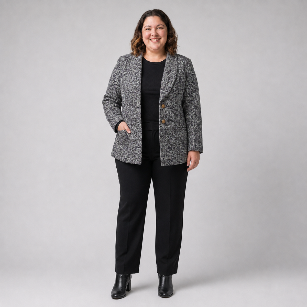 Blazer mujer talla grande gris jaspeado BloomChic XL