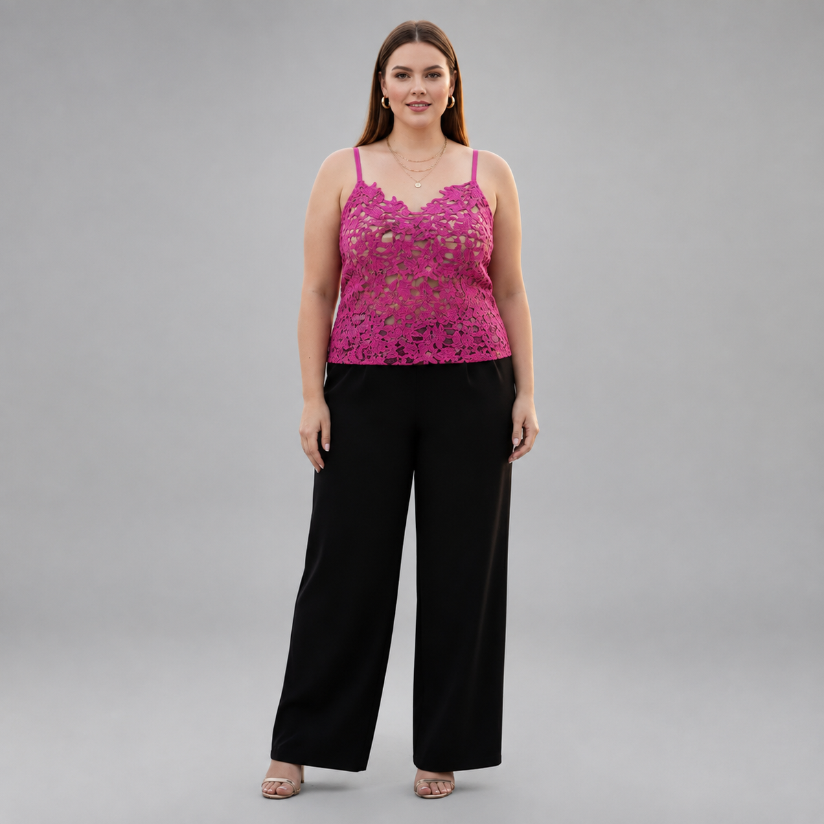 Blusa fucsia mujer City Chic talla grande encaje tejido