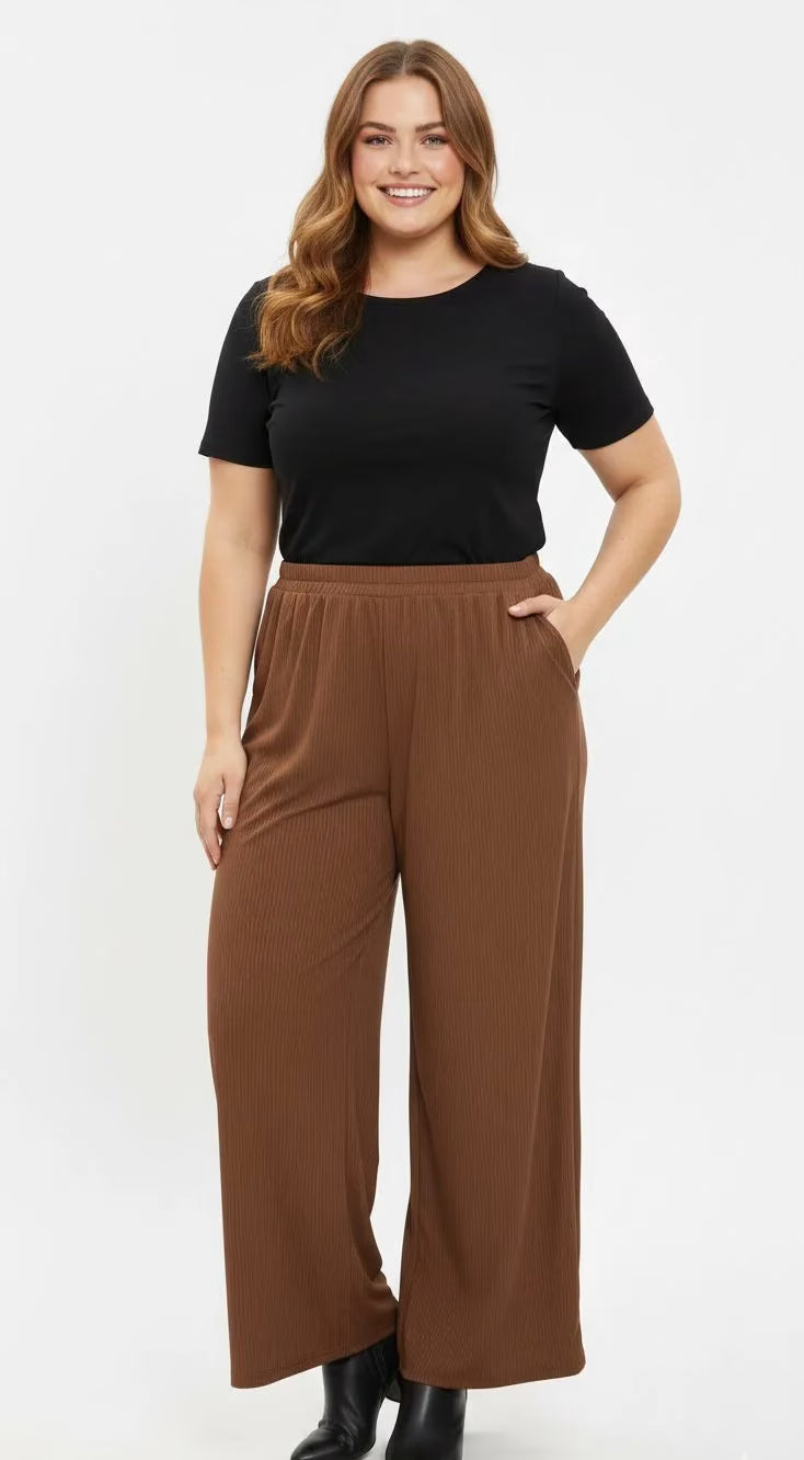 Pantalón Palazzo Mujer de Algodón Canalé talla grande confeccion nacional