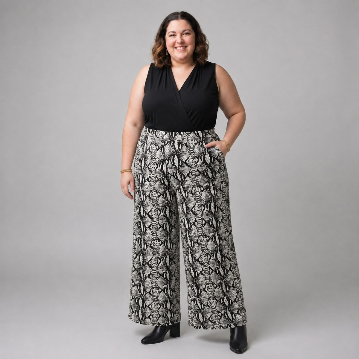 Pantalón palazzo print mujer talla grande tela Sofía confección nacional