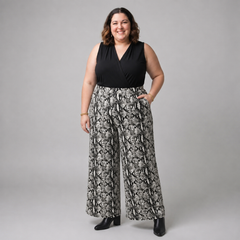Pantalón palazzo print mujer talla grande tela Sofía confección nacional