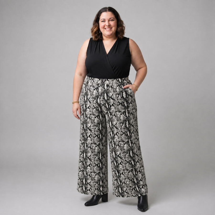 Pantalón palazzo print mujer talla grande tela Sofía confección nacional