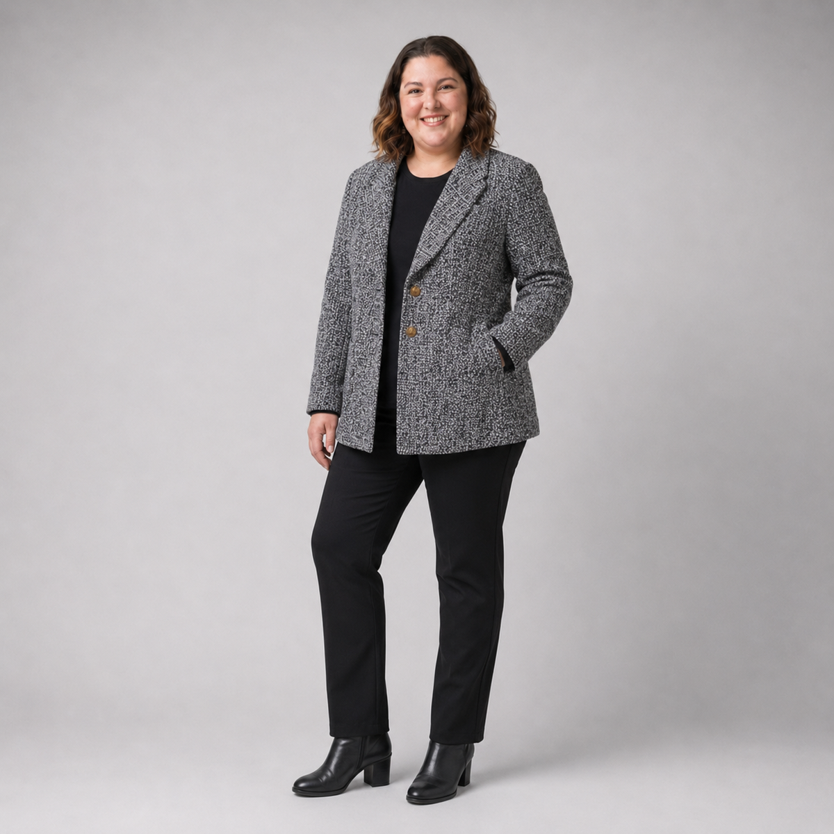 Blazer mujer talla grande gris jaspeado BloomChic XL