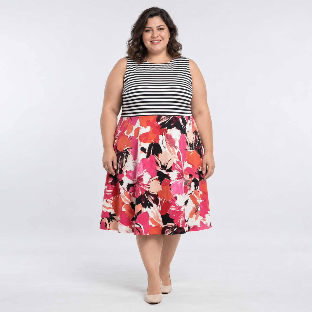 Vestido rayas y floral mujer talla grande Studio One