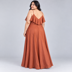 Vestido de gala rosa cobrizo de tirantes talla 2XL