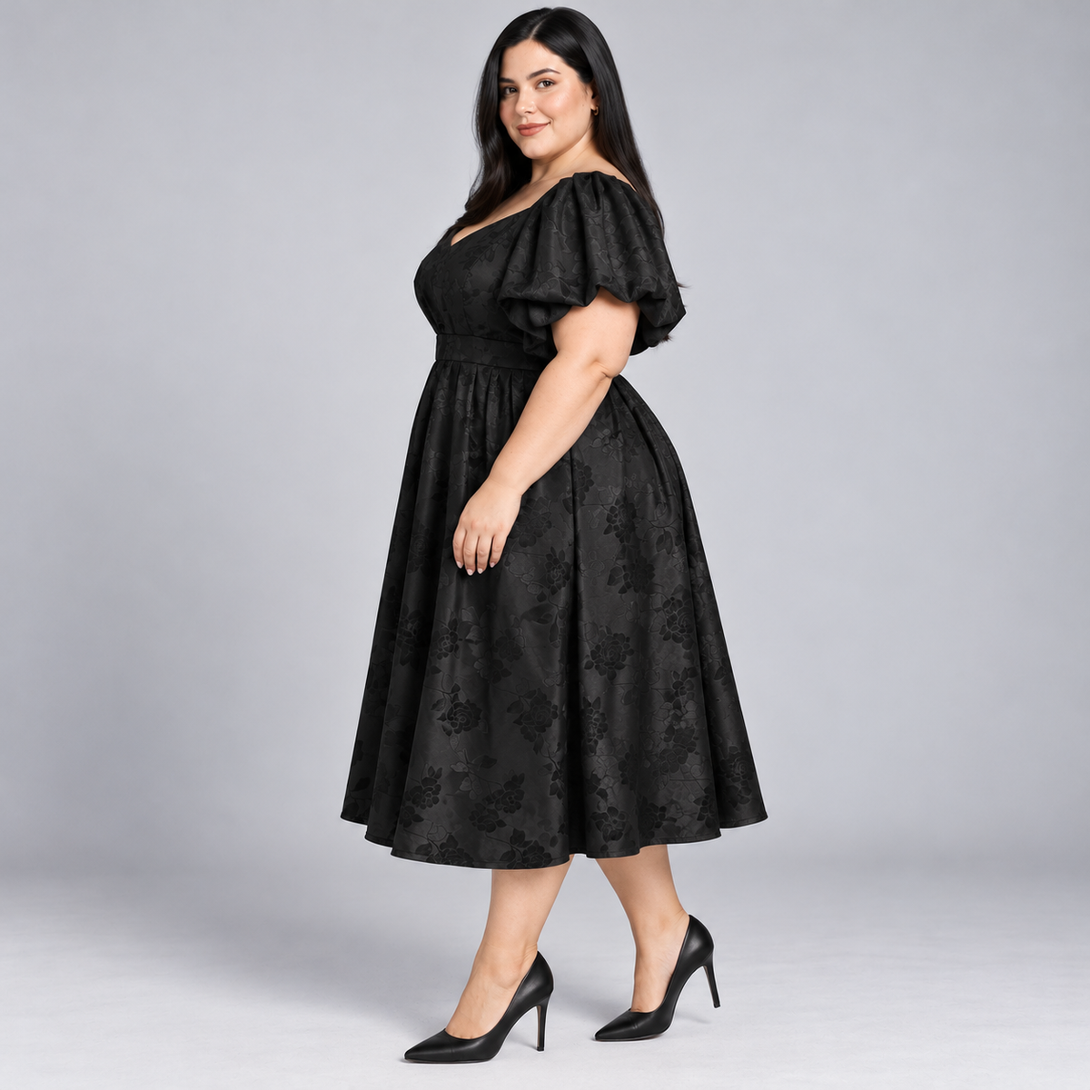 Vestido negro City Chic con manga abombada talla XL