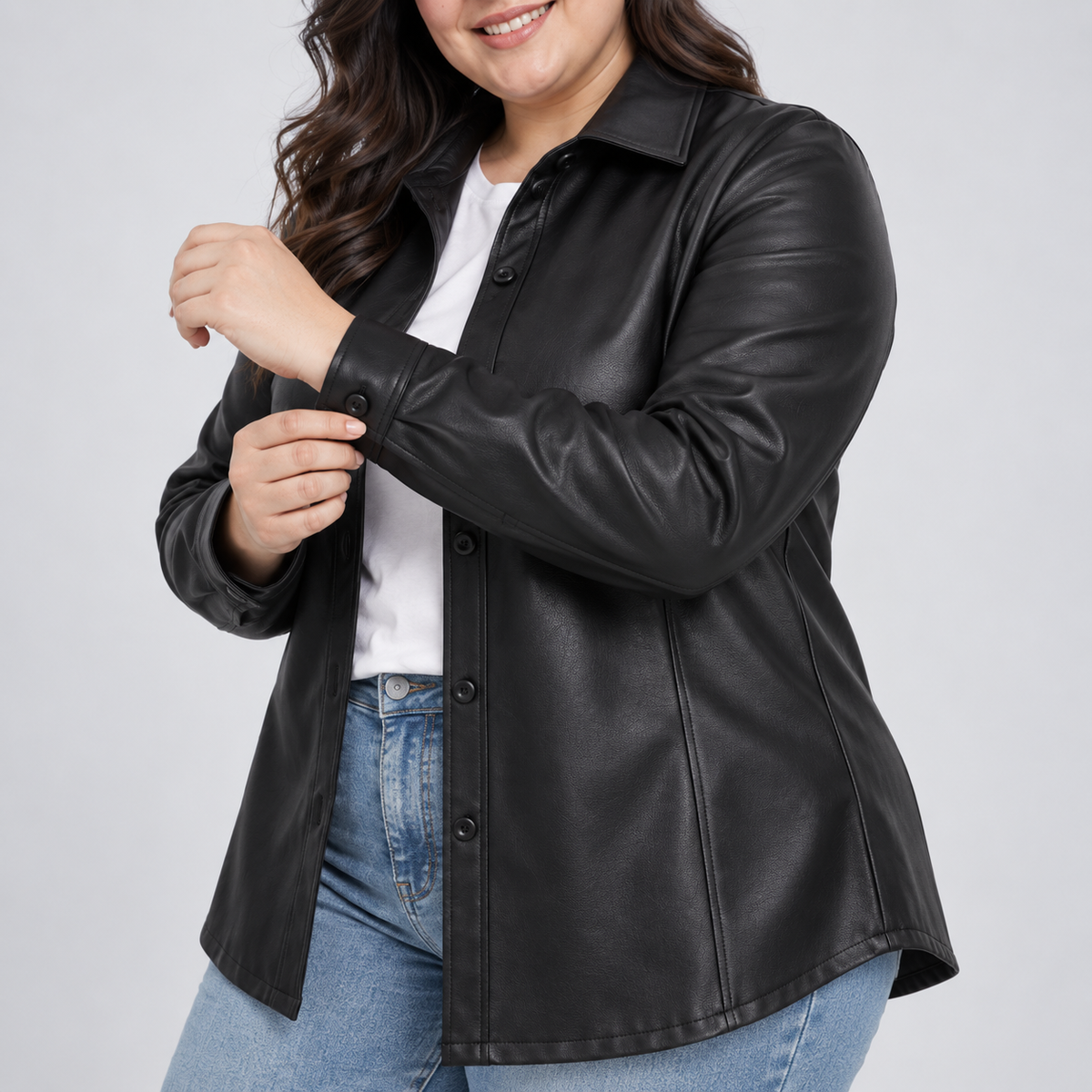 Sobrecamisa eco cuero negra mujer talla grande XL