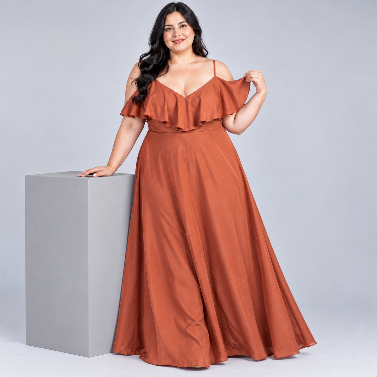 Vestido de gala rosa cobrizo de tirantes talla 2XL
