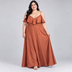 Vestido de gala rosa cobrizo de tirantes talla 2XL