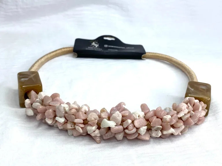 Collar gargantilla mujer ópalo rosa y cuarzo bisutería By Brasil