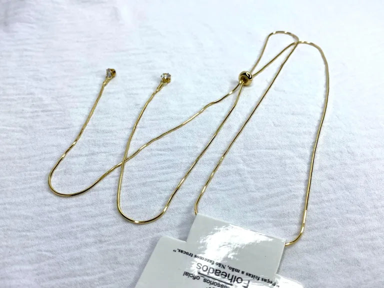 Cadena lariat ajustable dorada mujer con circonita By Brasil