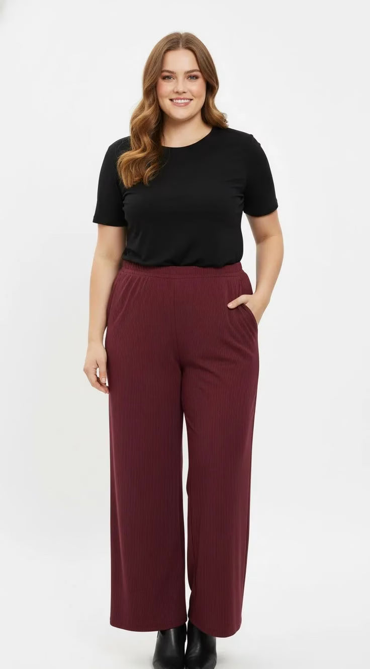 Pantalón Palazzo Mujer de Algodón Canalé talla grande confeccion nacional