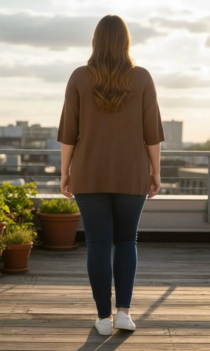 Suéter café mujer marca 4th Reckles talla grande