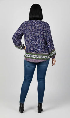 Blusa azul con flores lilas mujer talla grande Natural Life