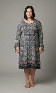 Vestido blanco y negro mandalas mujer talla grande Tacera 3XL